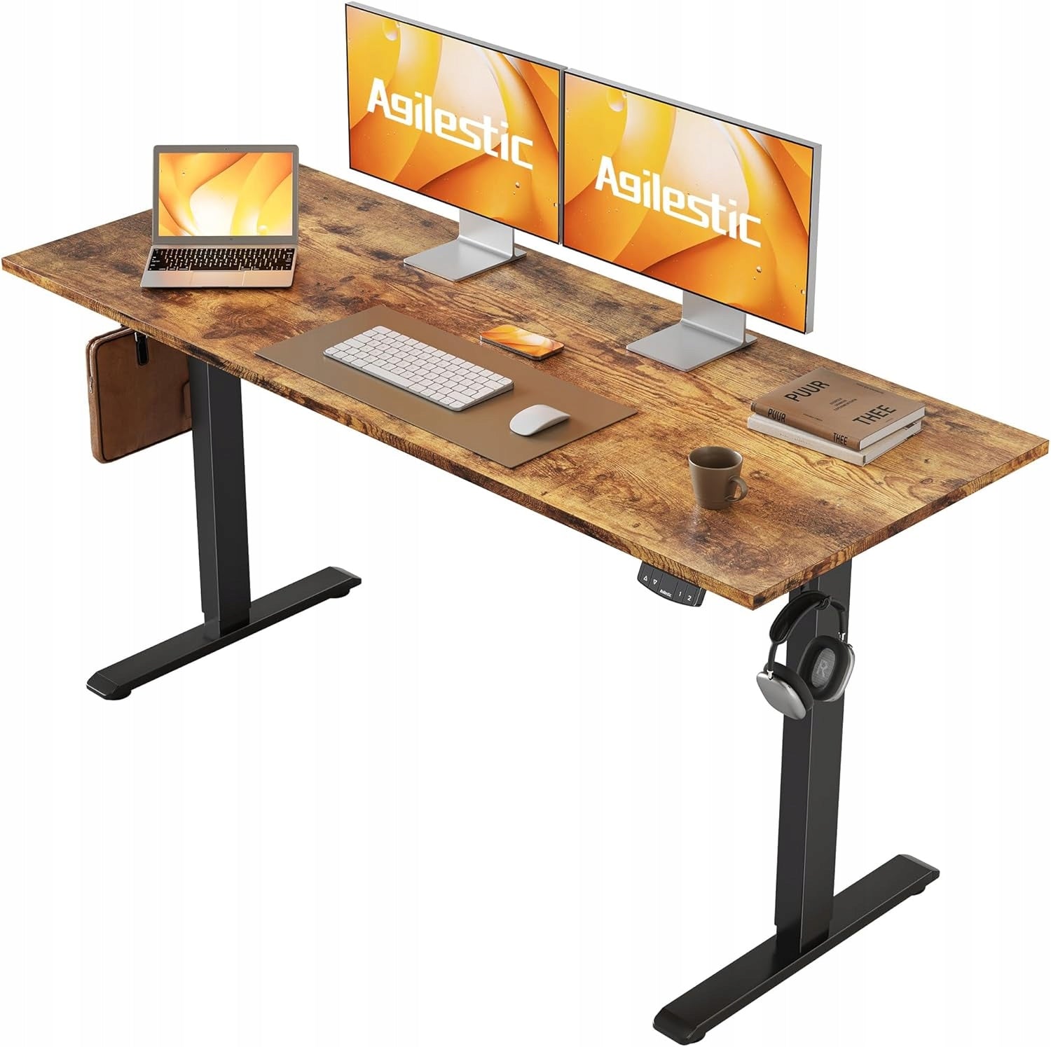 COMPUTER DESK COMPUTER TABLE HEIGHT ADJUSTABLE BROWN BLACK