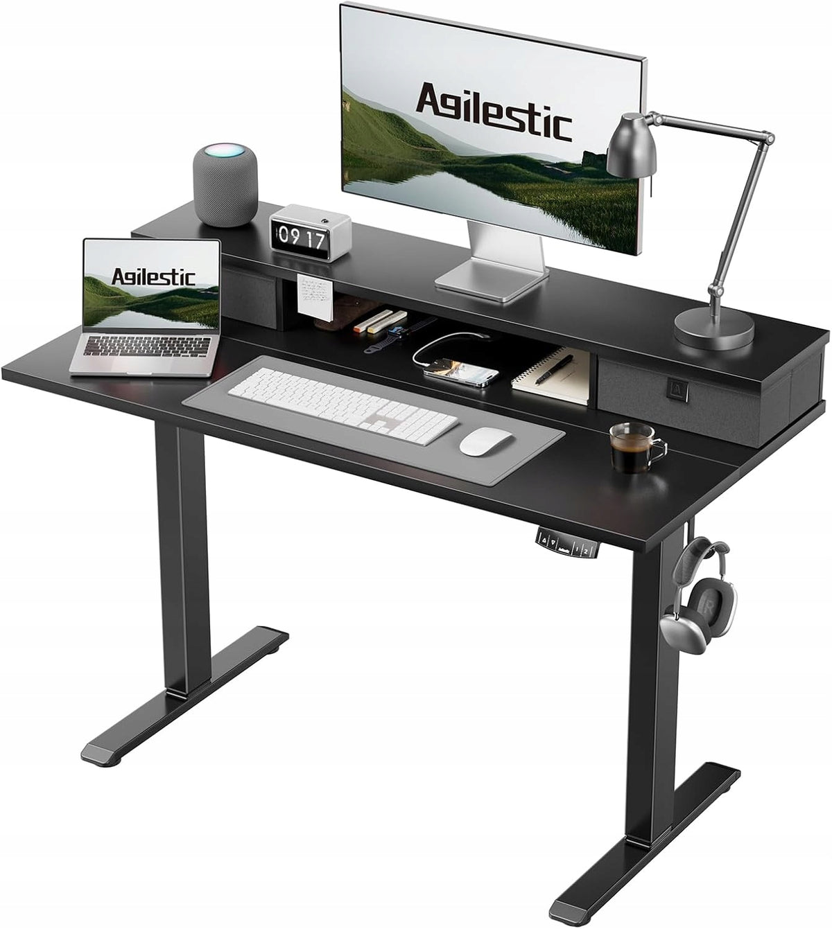 COMPUTER DESK COMPUTER TABLE WITH DRAWER SHELF ADJUSTABLE 100X60CM