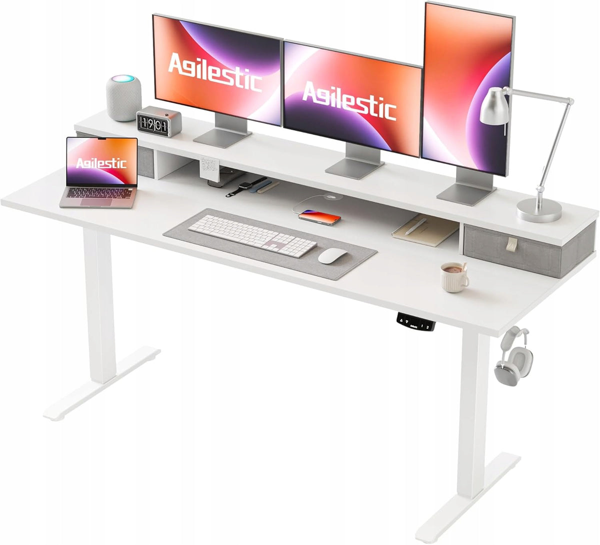 COMPUTER DESK COMPUTER TABLE WITH DRAWER SHELF ADJUSTABLE 160X60CM