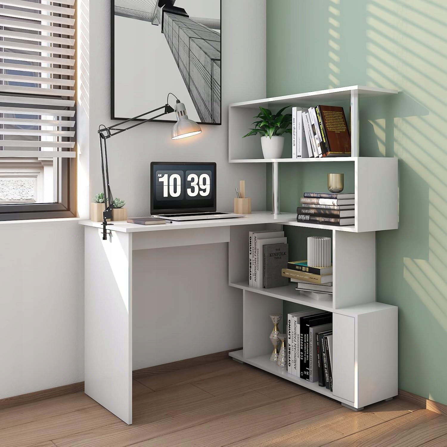 COMPUTER DESK CORNER COMPUTER TABLE WITH ROTATING SHELVES 360 EAN (GTIN) 0097779009334