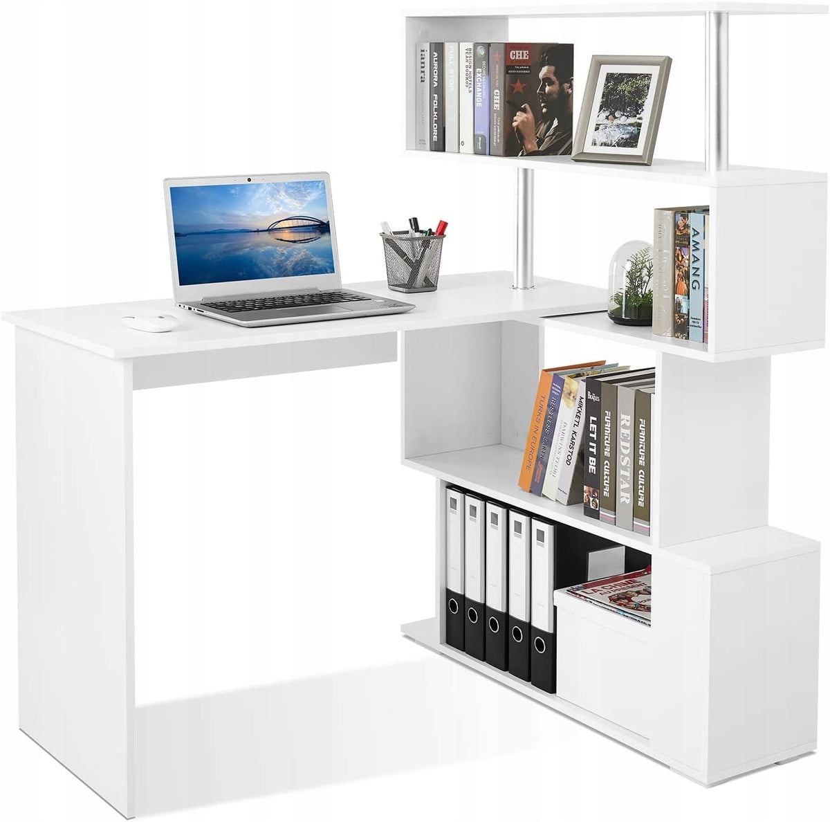 COMPUTER DESK CORNER COMPUTER TABLE WITH ROTATING SHELVES 360