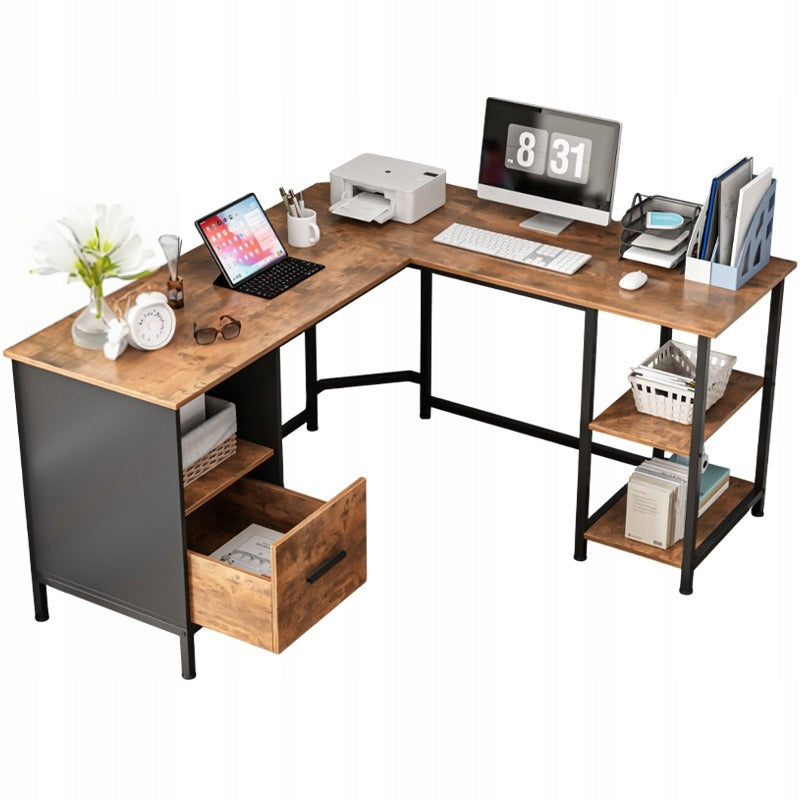 COMPUTER DESK CORNER RUSTIC LOFT VINTAGE INDUSTRIAL DARK BROWN