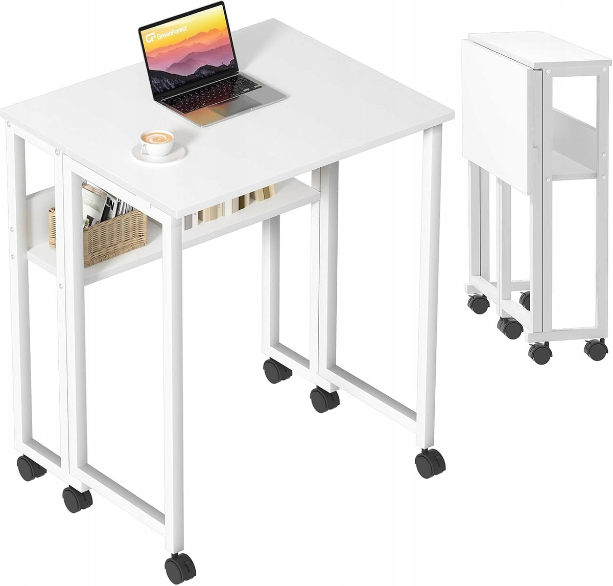 COMPUTER DESK FOLDING TABLE ON WHEELS WITH DRAWER SMALL 63 x 50 cm