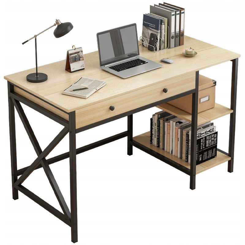 COMPUTER DESK LOFT INDUSTRIAL DRAWER SHELF LIGHT SCANDINAVIAN OAK