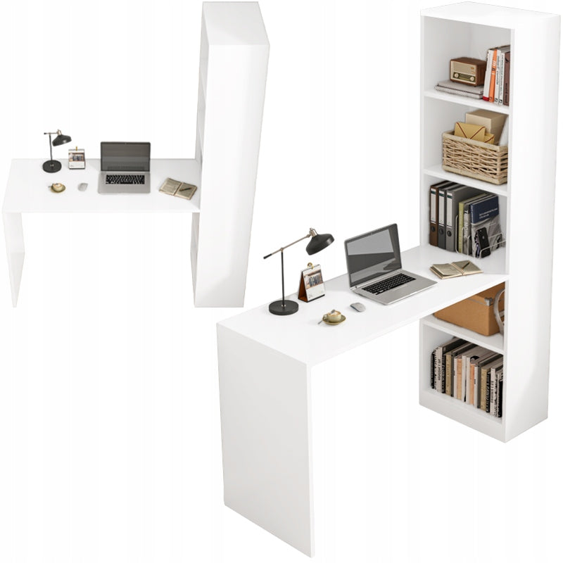 COMPUTER DESK MODERN WITH SHELVES SCANDINAVIAN YOUTH WHITE