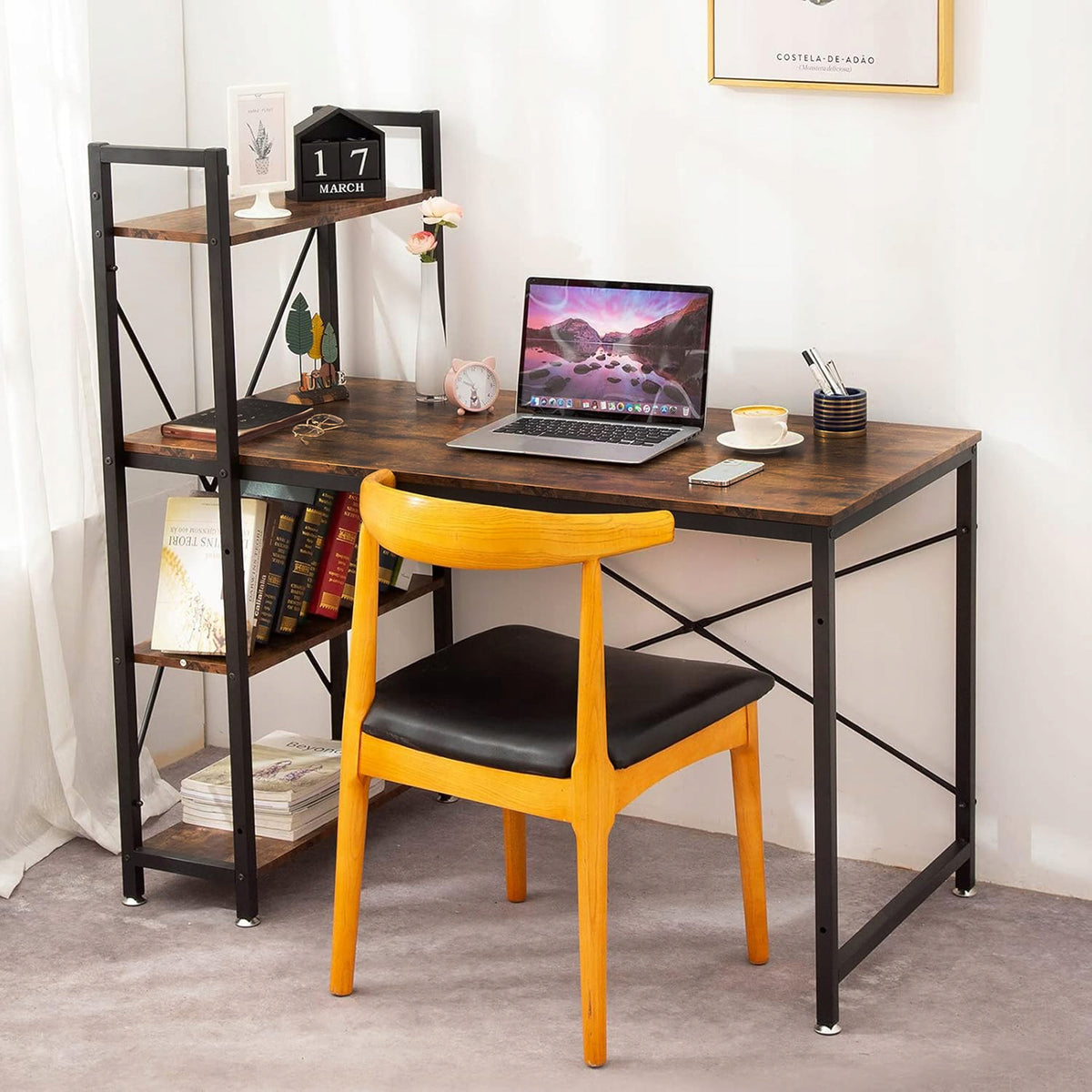 COMPUTER DESK SCHOOL METAL LOFT WITH BOOKCASE TABLE OAK LARGE SHELVES EAN (GTIN) 5907068245129