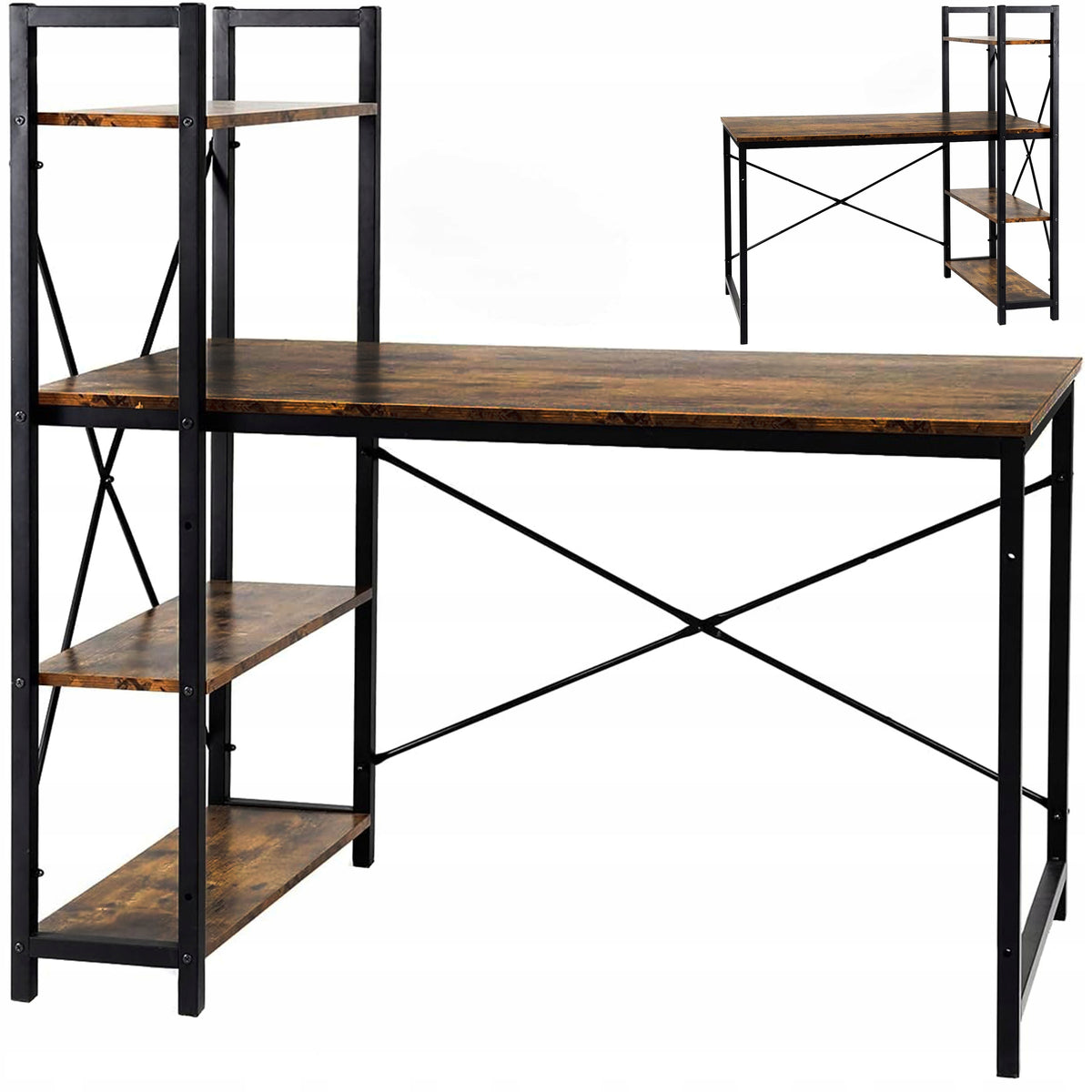 COMPUTER DESK SCHOOL METAL LOFT WITH BOOKCASE TABLE OAK LARGE SHELVES