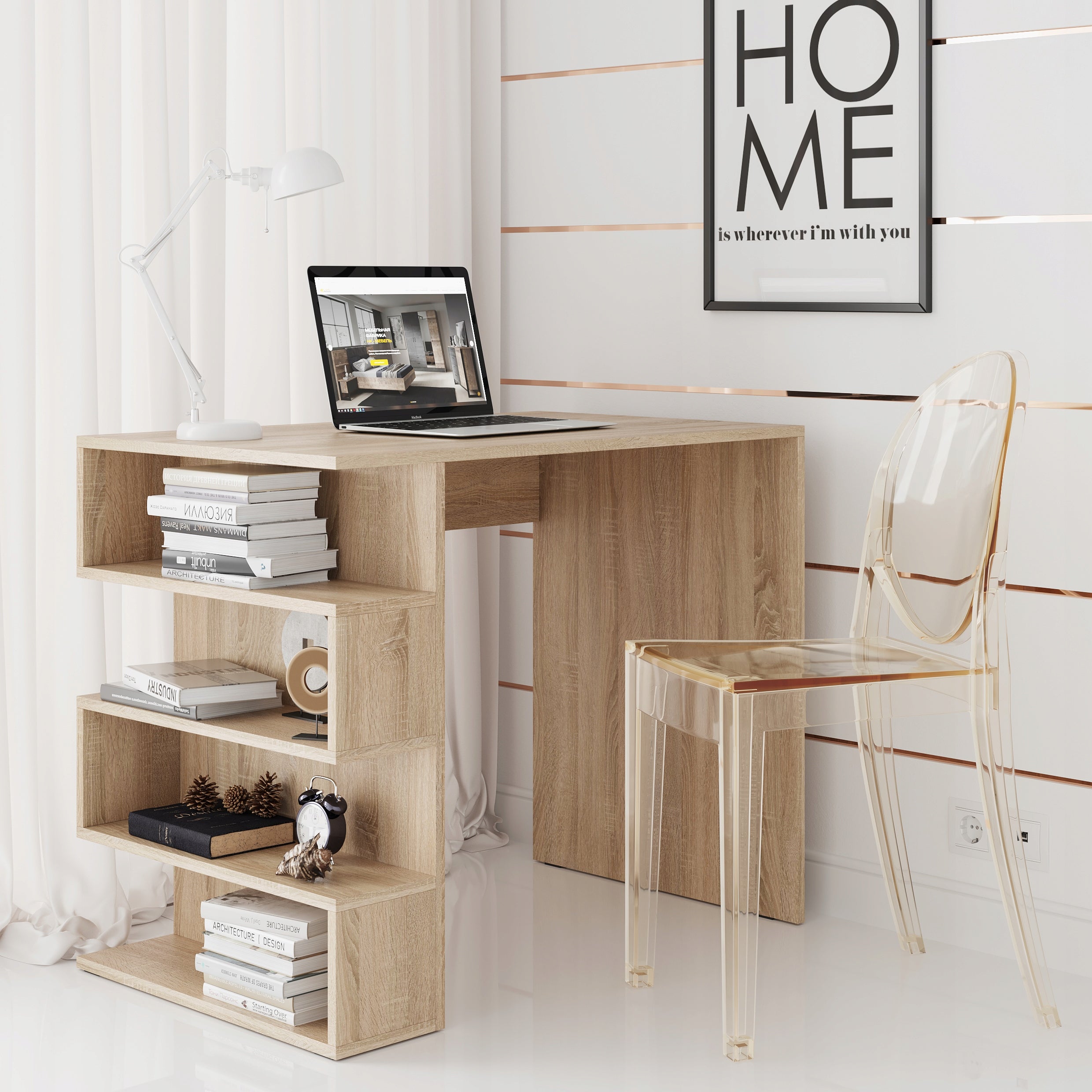 COMPUTER DESK TABLE OAK SONOMA BOOKCASE MAT 90cm STERN T-12 BlancFurniture EAN (GTIN) 5907348171551