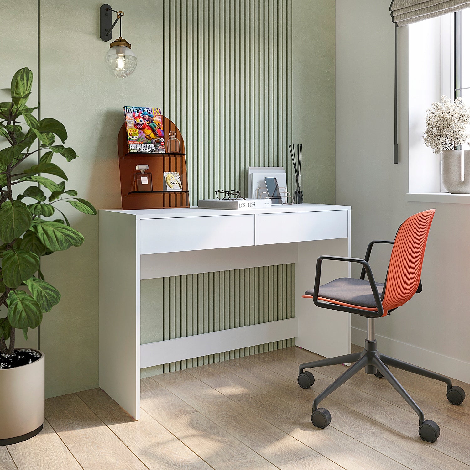 COMPUTER DESK WHITE MODERN YOUTH WITH DRAWERS 110 cm – KOMTO Manufacturer code p-186-1826