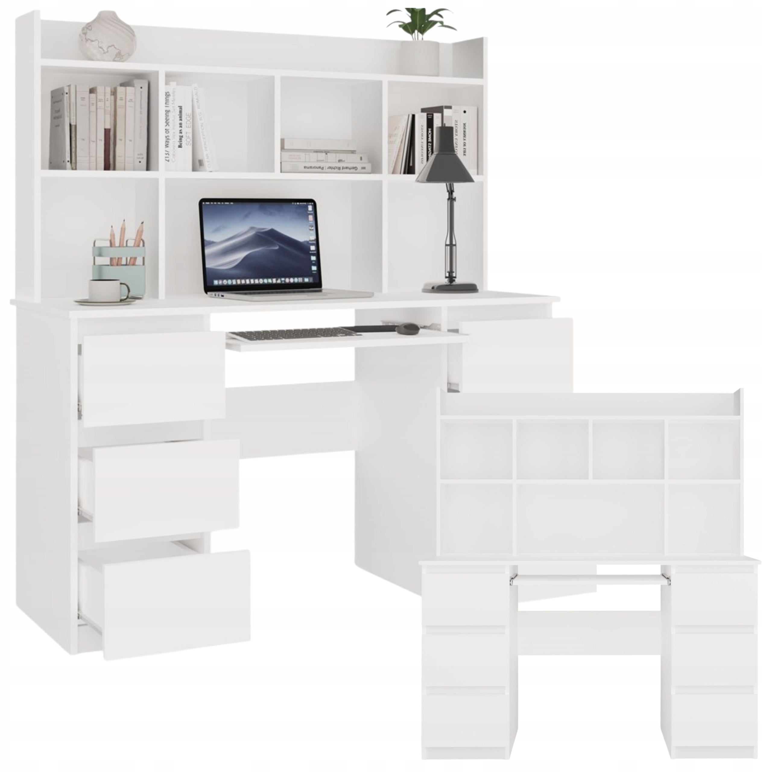 COMPUTER DESK WITH SHELVING UNIT 6 DRAWERS PULL-OUT SHELF