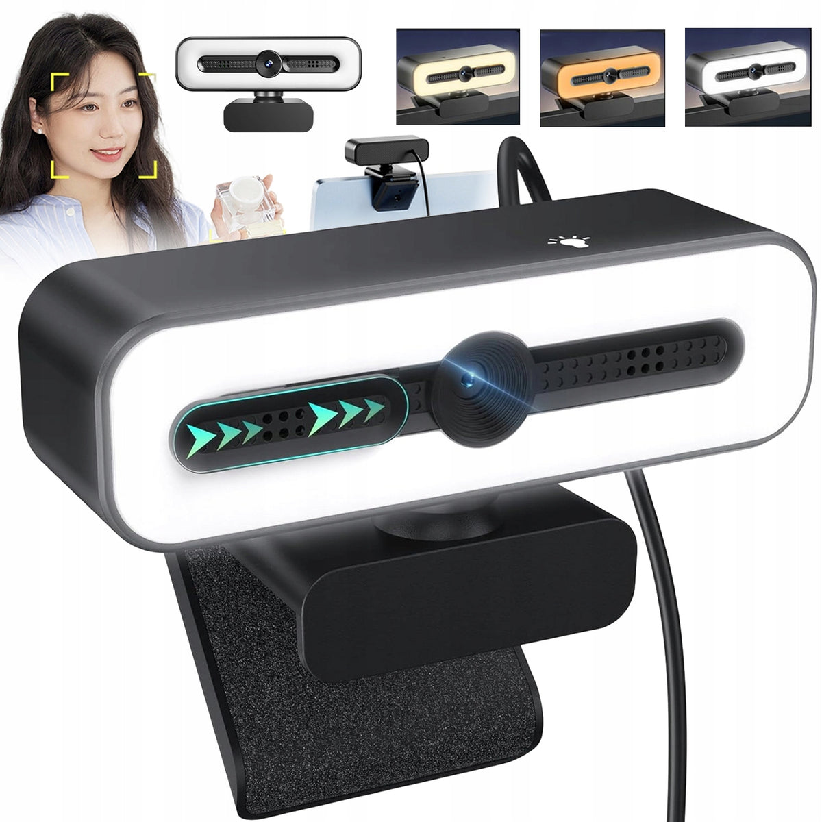 COMPUTER WEBCAM WITH FILLING LAMP BLACK Range 8m 1080P