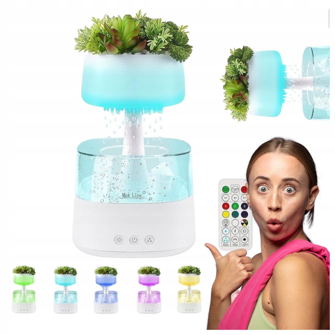 CONBLOM RAIN HUMIDIFIER WITH LED FUNCTION, 450 ML, WHITE, REMOTE CONTROL, TIMER