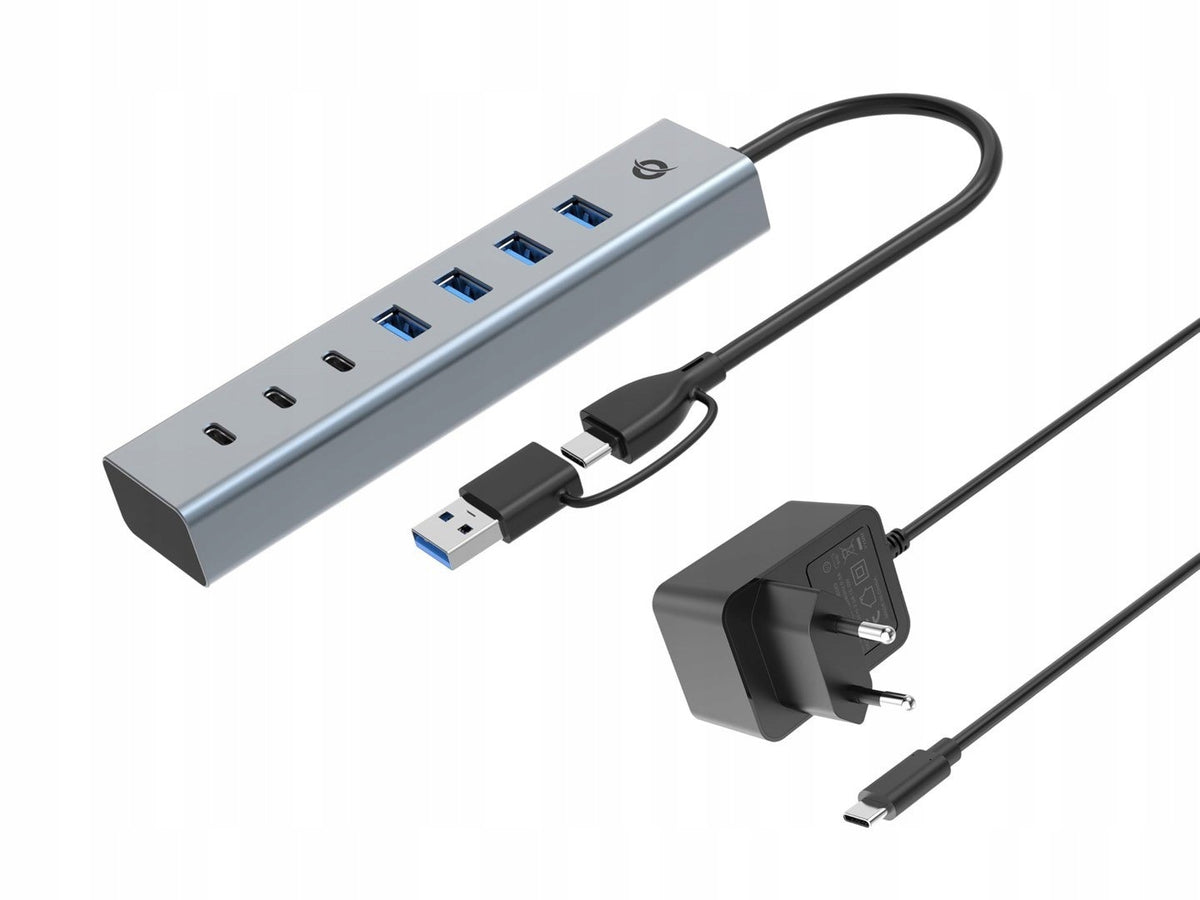 CONCEPTRONIC 7-Port USB Hub: USB-A 3.0 / USB-C Adapter -> 4x USB-A 3.0 + Ethernet Adapter