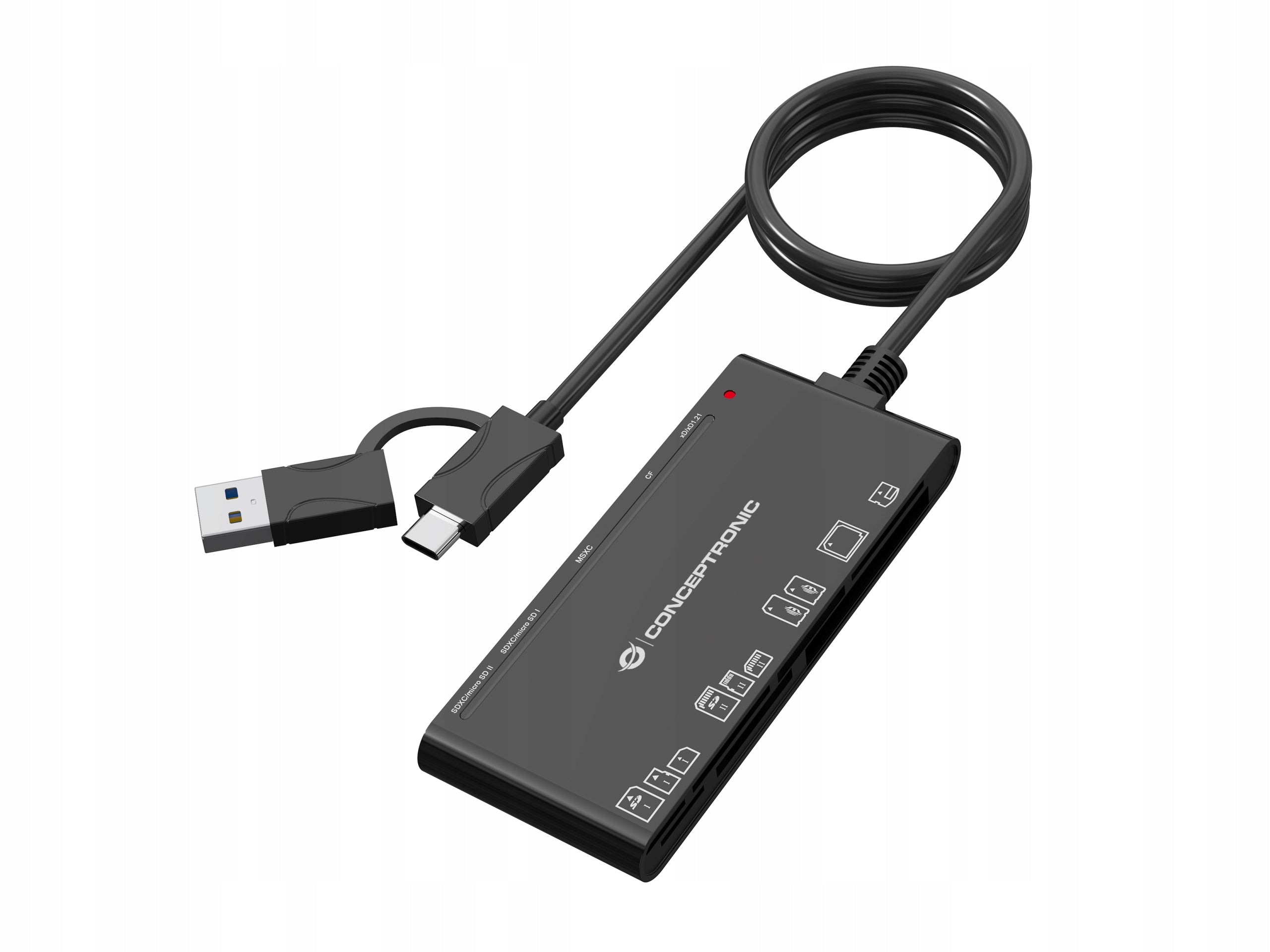 CONCEPTRONIC card reader USB-A/-C3.2->7-in-1 black