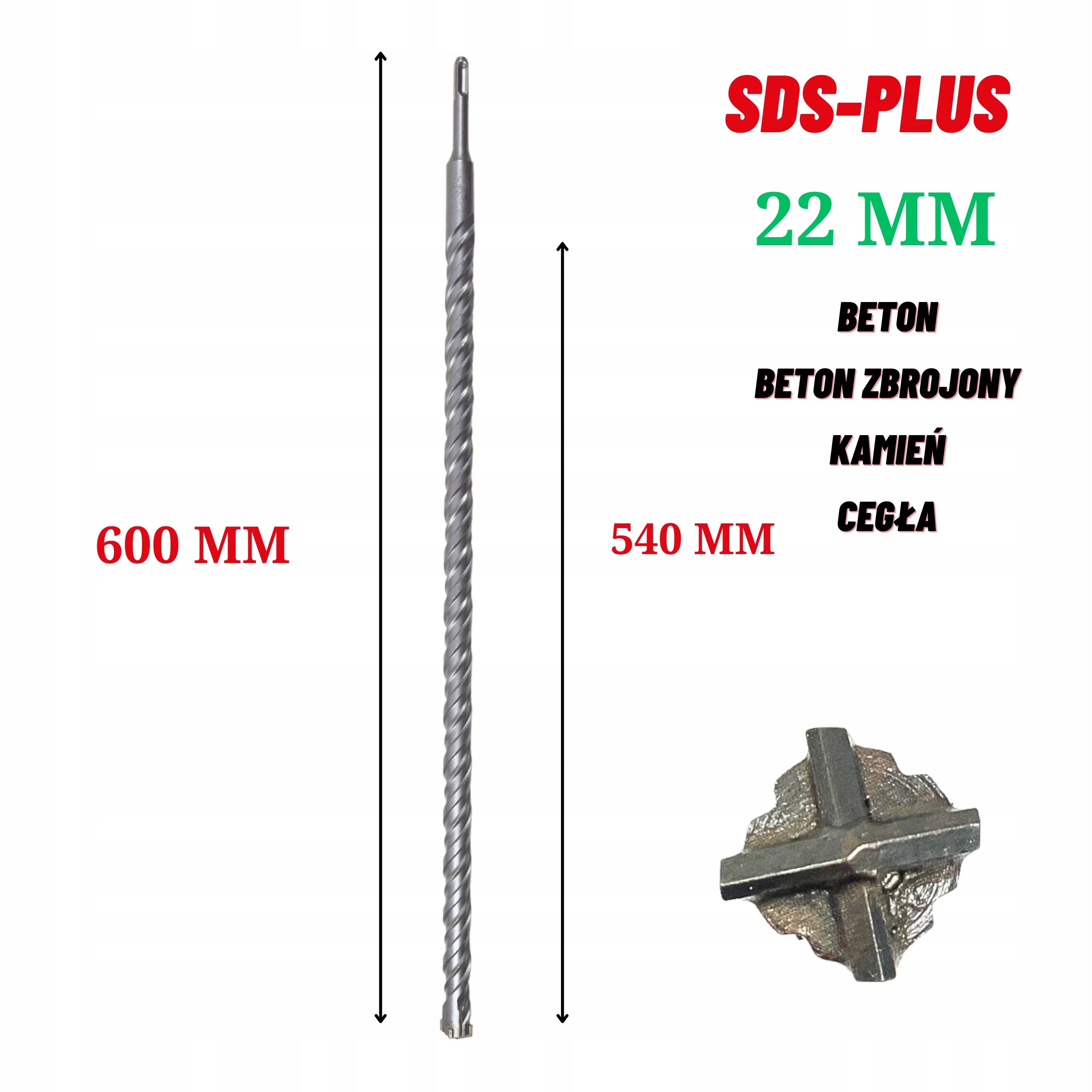 CONCRETE DRILL BIT FI 22x600 mm SDS REINFORCED CONCRETE WALL SDS-PLUS CROSS Packaging status original