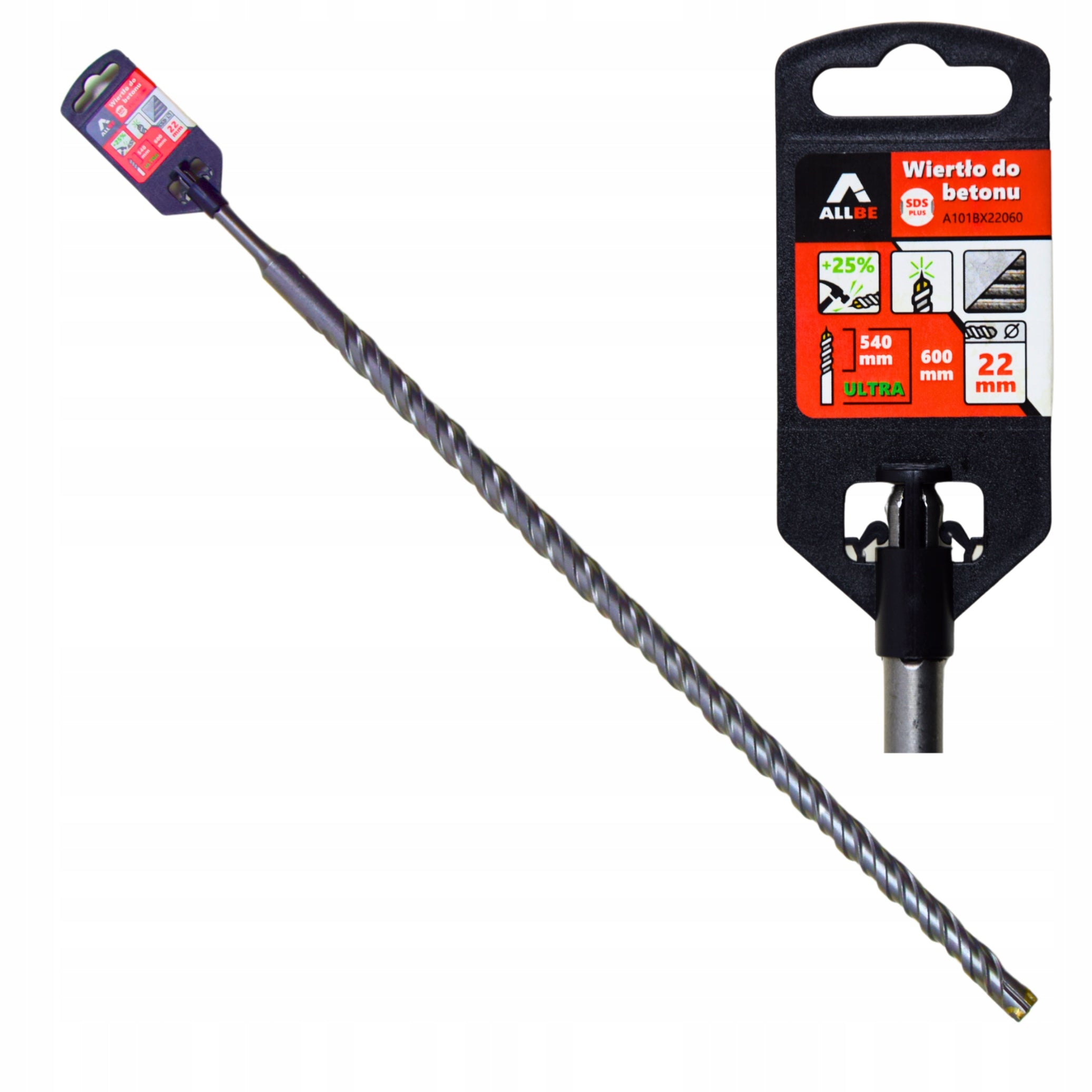 CONCRETE DRILL BIT FI 22x600 mm SDS REINFORCED CONCRETE WALL SDS-PLUS CROSS Purpose for concrete for bricks for ceramics for glaze for stone