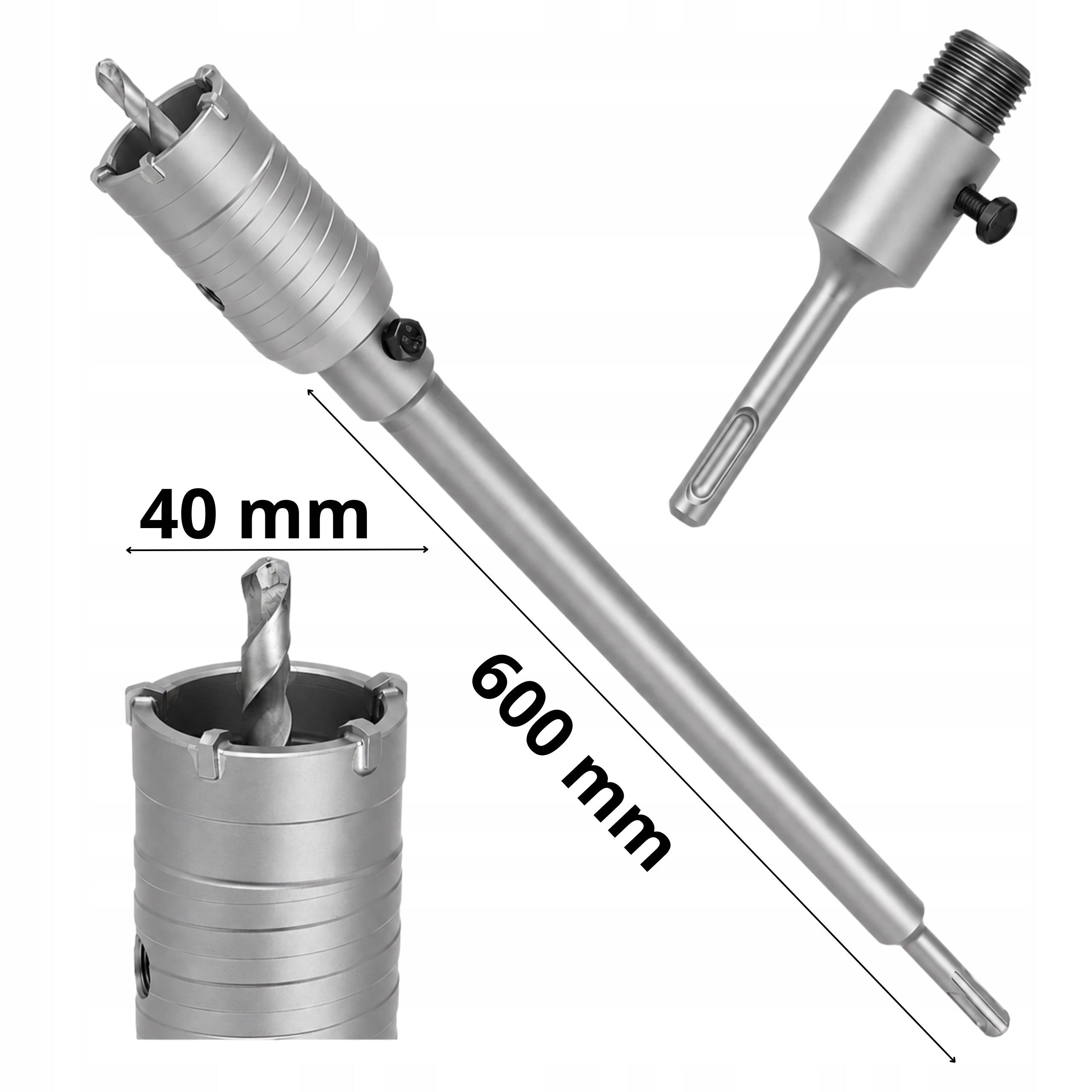 CONCRETE HOLE SAW 40 mm SDS+ CUTTER LACE SAW WITH SDS ADAPTER plus 600mm Purpose concrete aerated concrete bricks cement slabs drywall