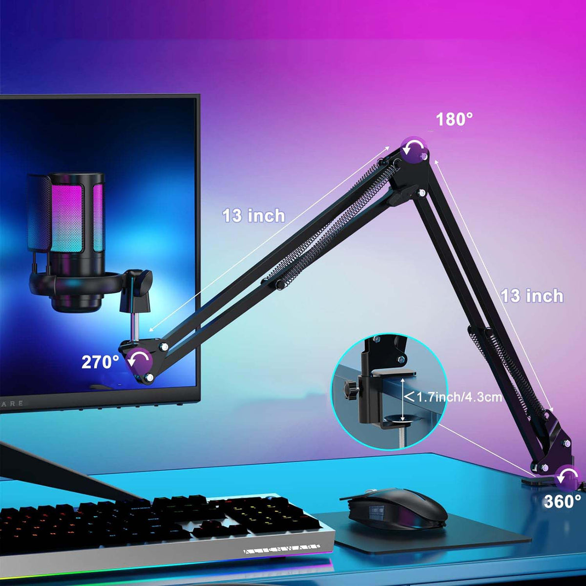 CONDENSER MICROPHONE EFFECTIVE BACKLIGHT RGB MUTE BUTTON Batteries included no