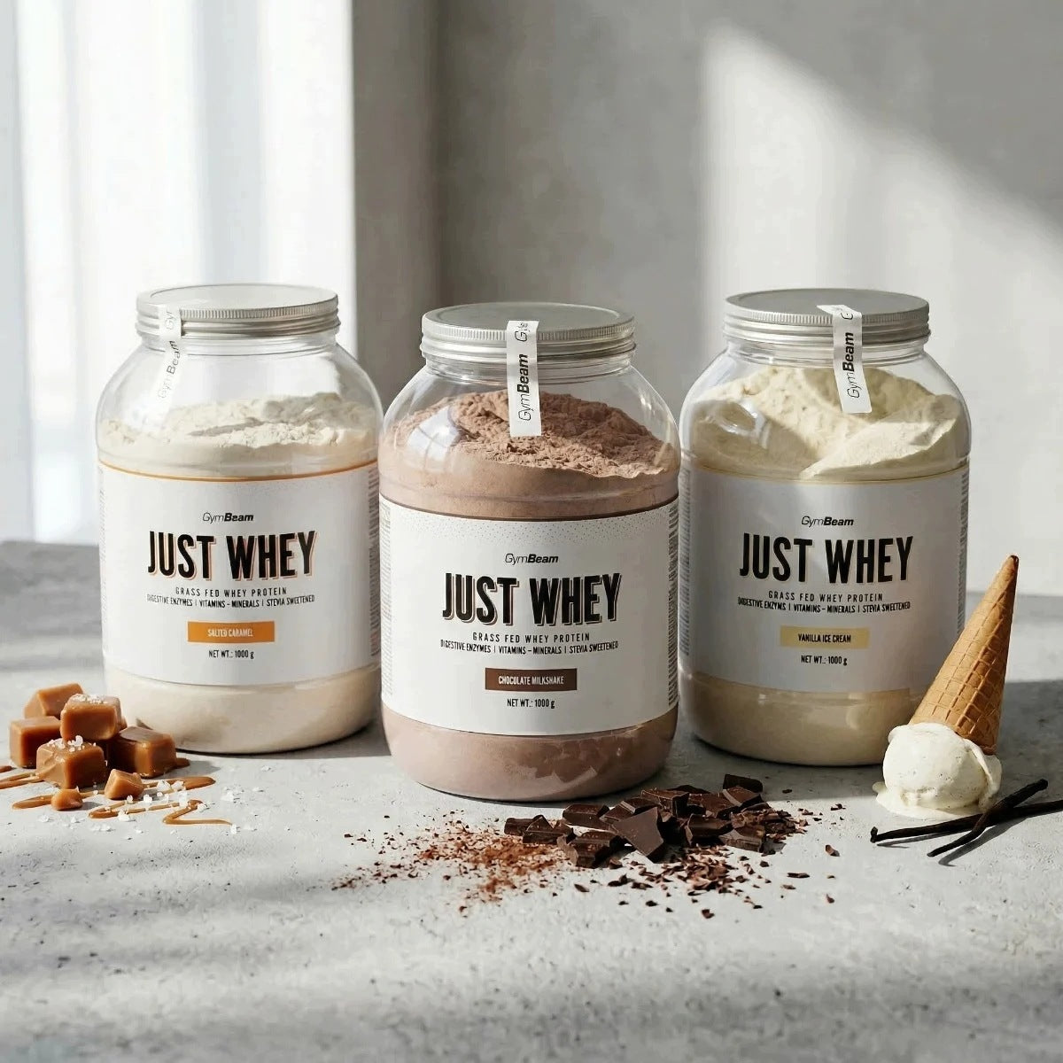 CONDITIONER WHEY PROTEIN JUST WHEY WPC WPI WPH GymBeam 500g cookies&cream Packaging status original
