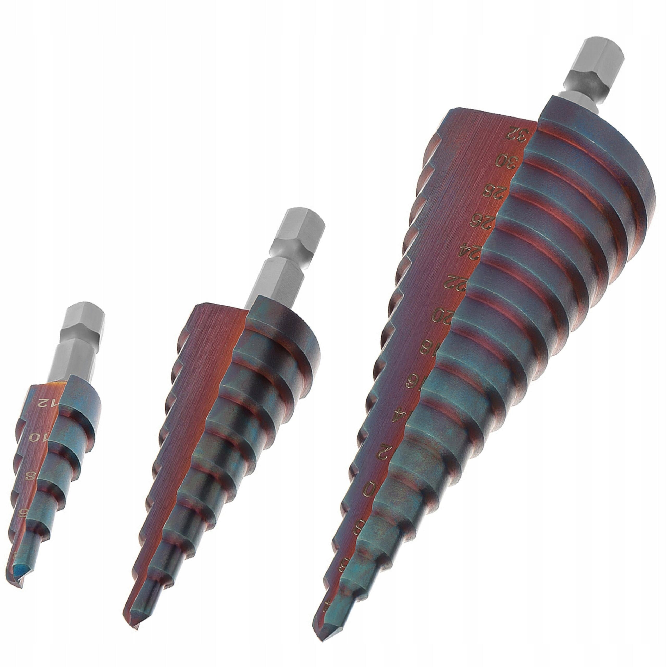 CONICAL COBALT STEP DRILL BITS FOR METAL INOXA 4-32mm SET OF 3PCS M35 EAN (GTIN) 5904183602530
