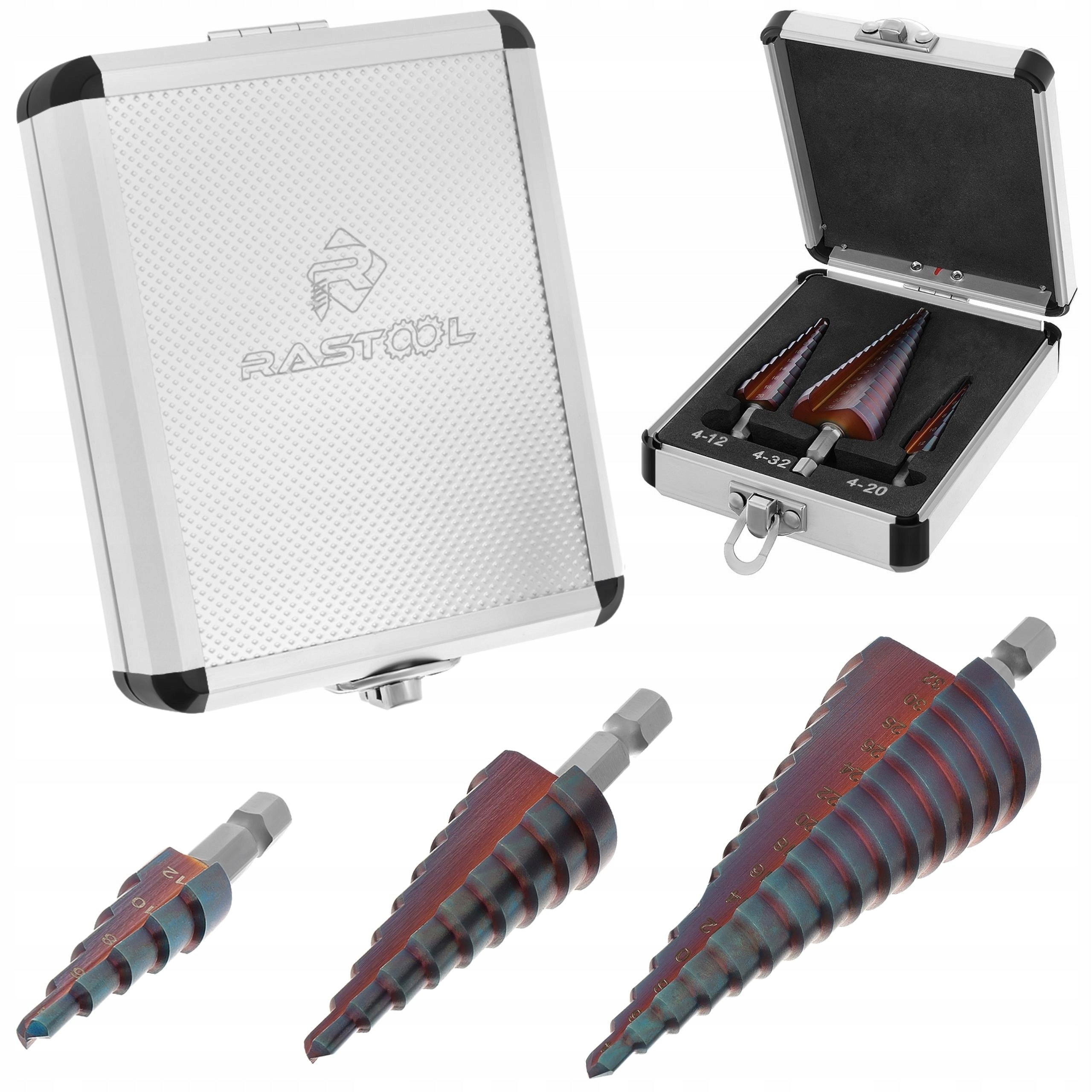 CONICAL COBALT STEP DRILL BITS FOR METAL INOXA 4-32mm SET OF 3PCS M35
