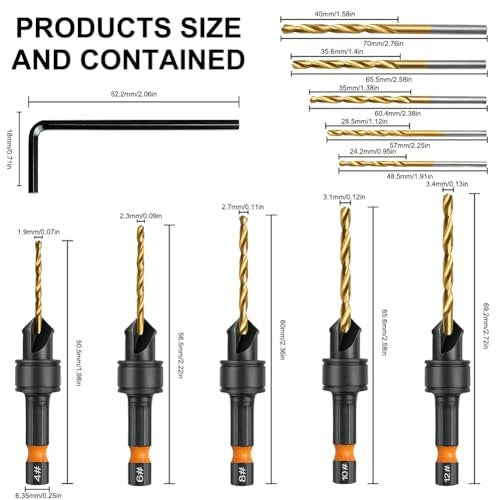 CONICAL DRILL BITS SET OF 12 PIECES FOR WOOD TITANIUM STEEL DIY steel Manufacturer code SWC5908151107713