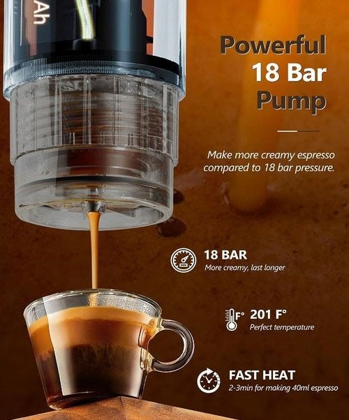 CONQUECO PCM020B Portable Espresso Maker, 12V, 13500 mAh, Packaging status original