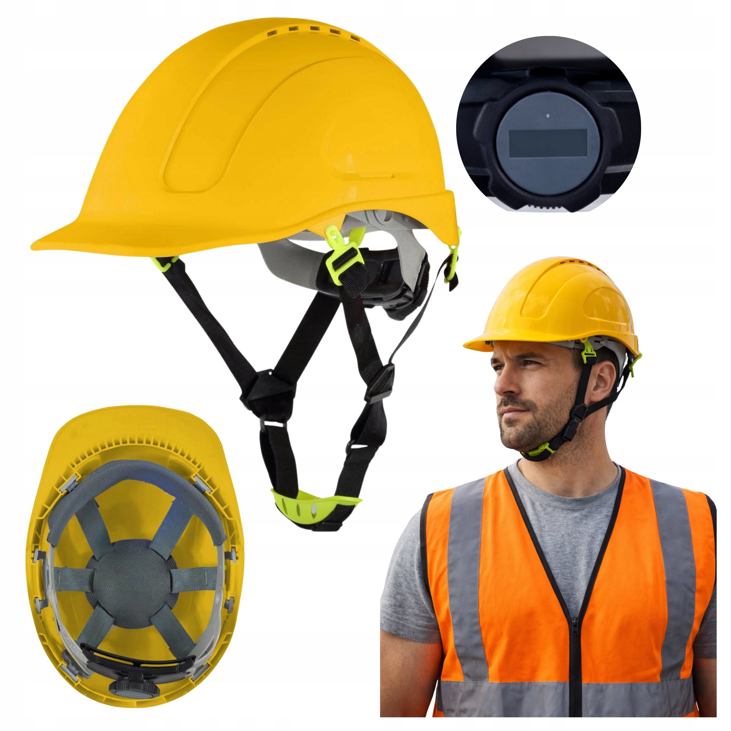 CONSTRUCTION HELMET Protective Industrial Helmet Yellow ABS BHP 4 Point Ventilation