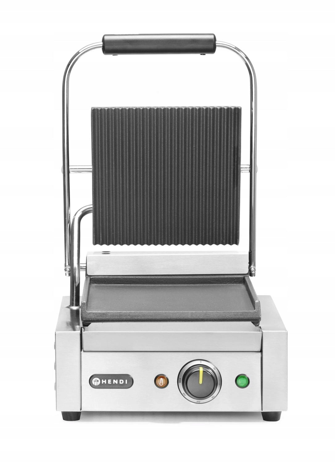 CONTACT GRILL SINGLE SMOOTH GROOVED 22X23 CM 1.8 KW HENDI 263600