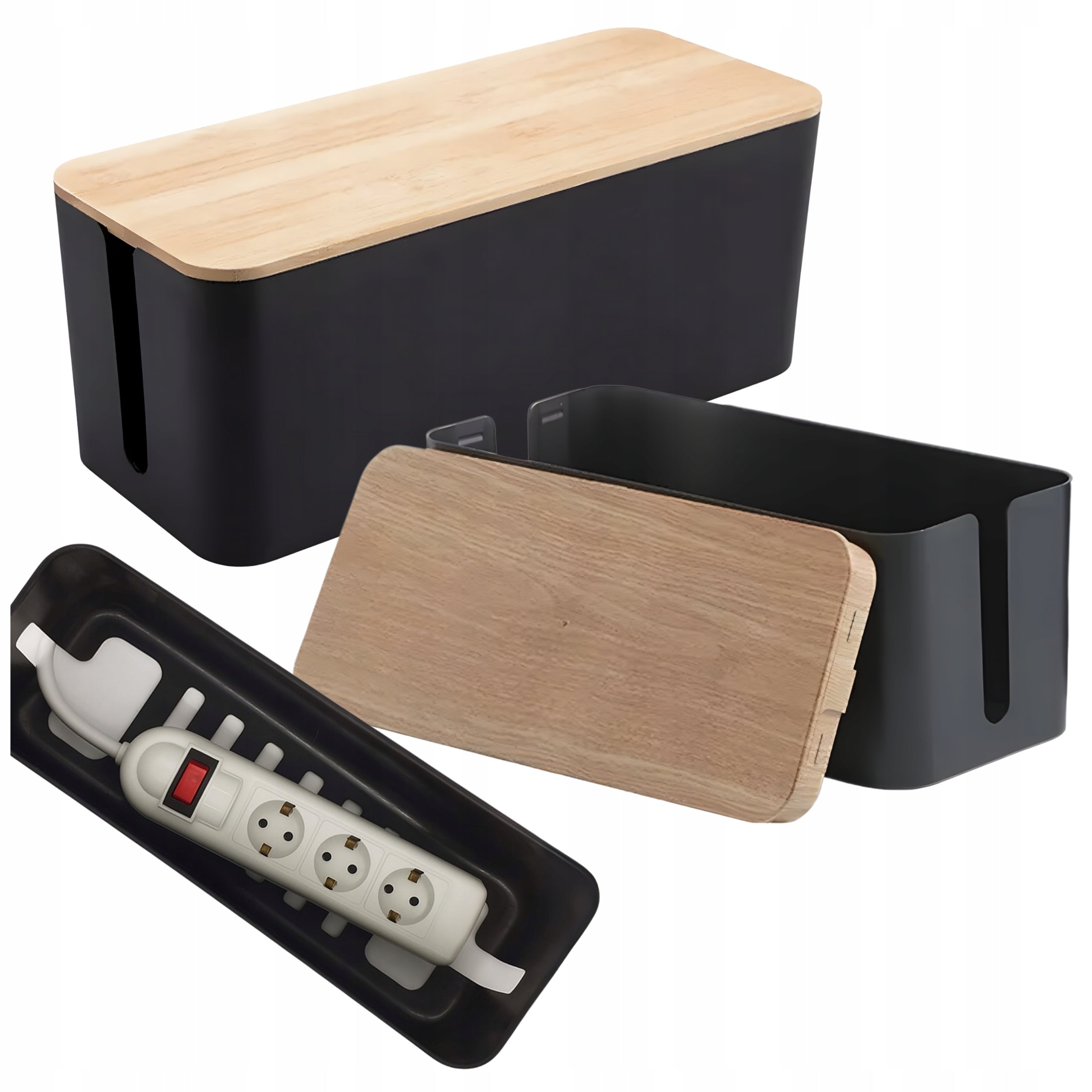 CONTAINER CABLE ORGANIZER STRIP BOX FOR EXTENSION CORD BLACK DESK