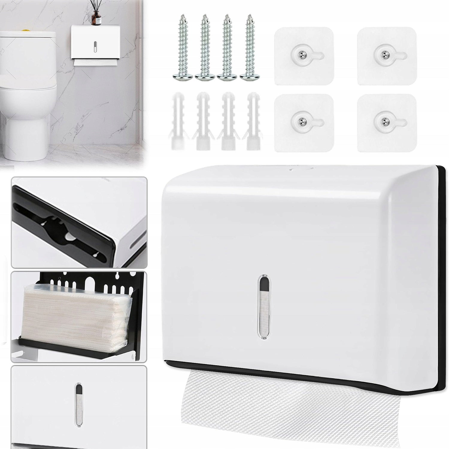 CONTAINER DISPENSER PAPER TOWEL DISPENSER WHITE WALL MOUNTED 260X195X95MM