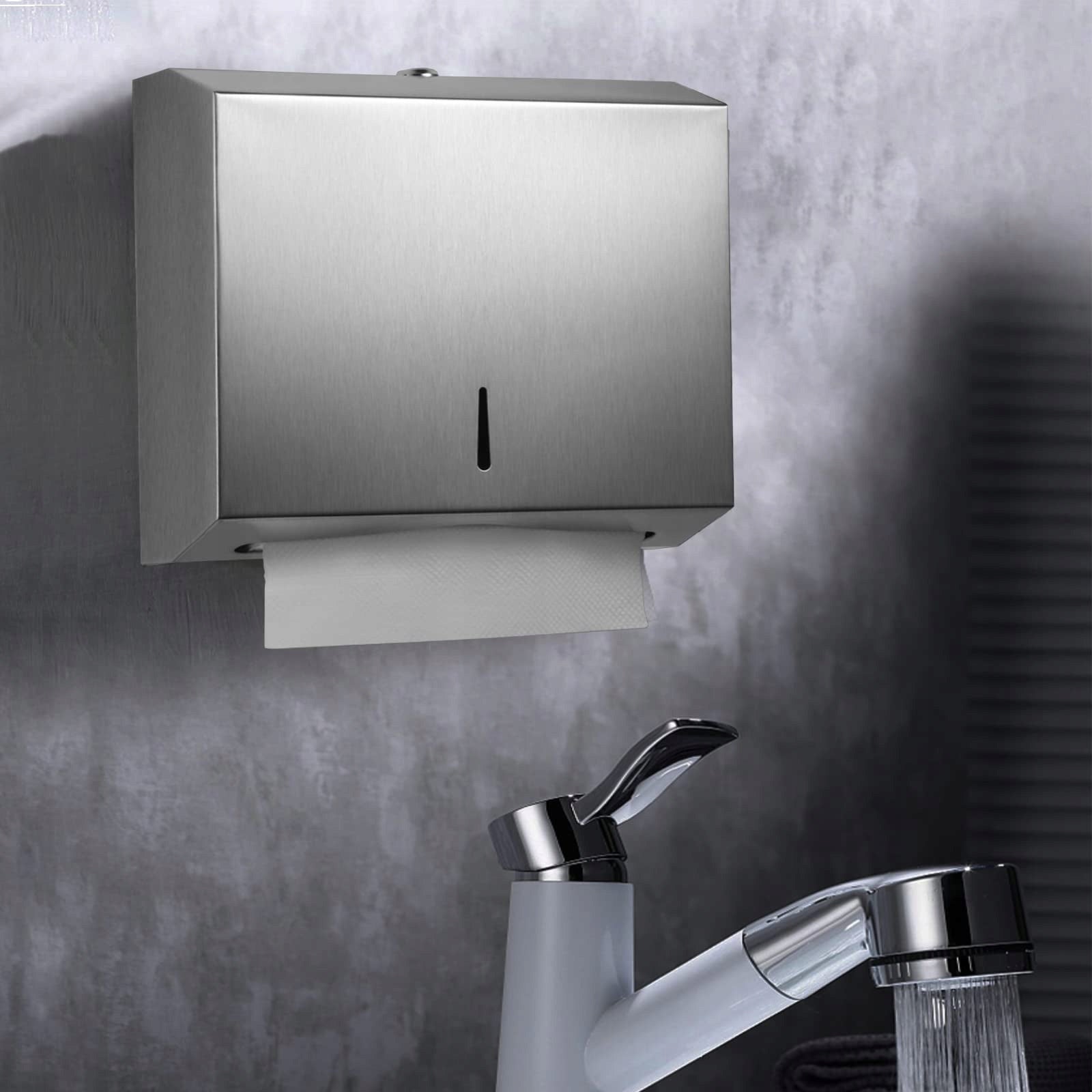 CONTAINER DISPENSER TOWEL DISPENSER WITH STAINLESS STEEL 28X10X26CM SILVER Brand Bedee
