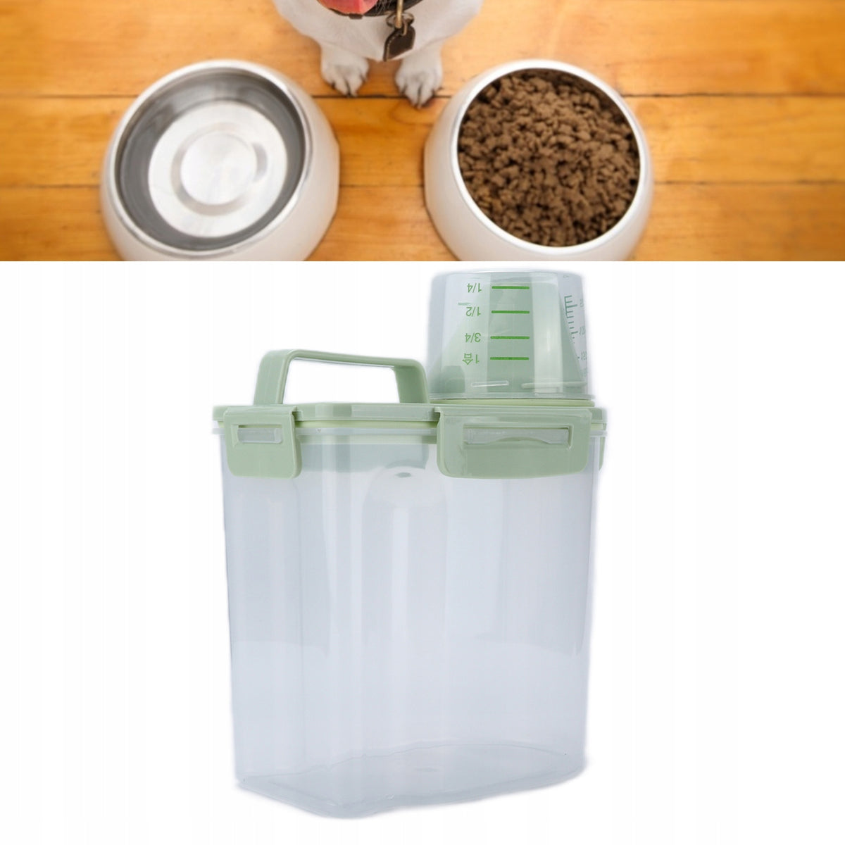CONTAINER FOOD BOX WITH MEASURING CUP FOR CAT DOG Packaging status original
