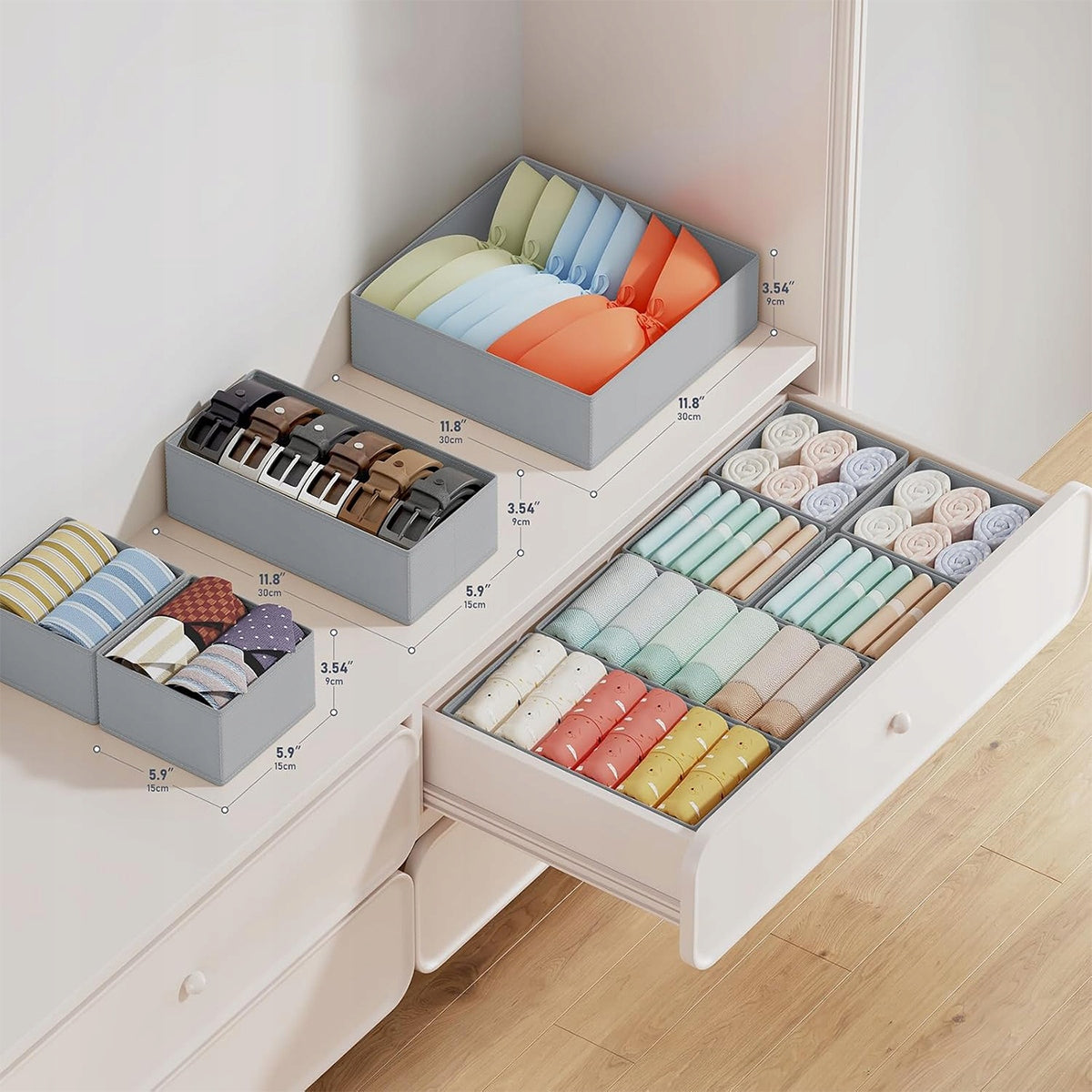 CONTAINERS CLOSET ORGANIZERS CLOTHES DRAWERS UNDERWEAR 12 PCS SET Packaging status original