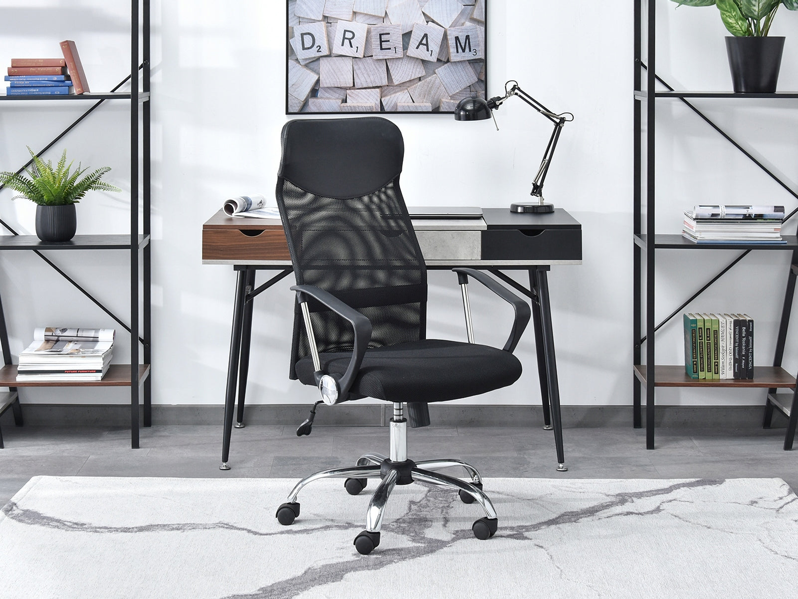 CONTOURED OFFICE CHAIR IN VENTILATED MESH FABRIC OSLO BLACK CHROME Brand Mebel-Partner