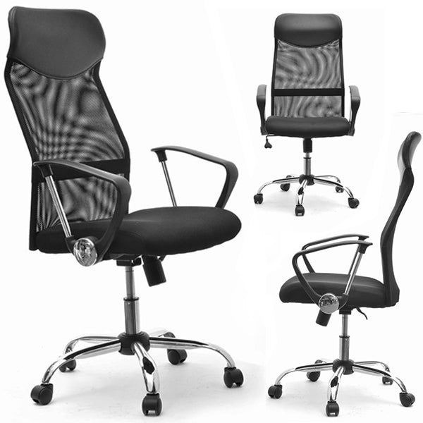 CONTOURED OFFICE CHAIR IN VENTILATED MESH FABRIC OSLO BLACK CHROME