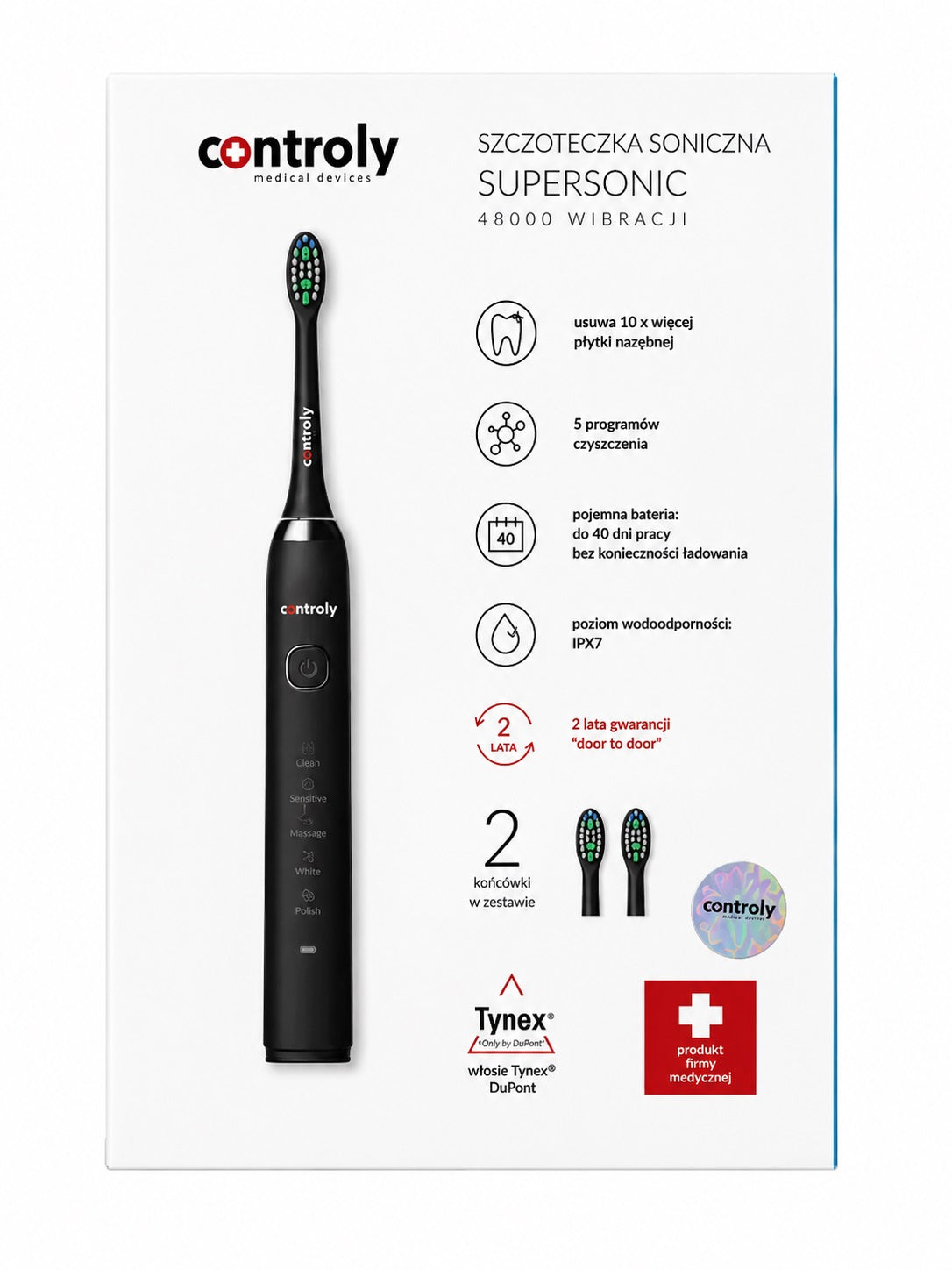 CONTROLY SONIC TOOTHBRUSH SUPERSONIC 48000 VIBRATION 5 CLEANING MODES