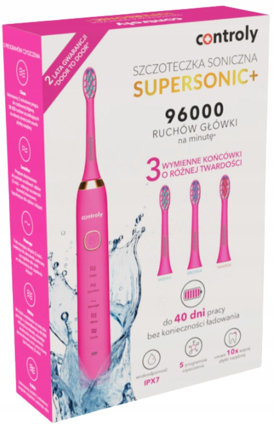 CONTROLY Supersonic Plus Sonic Toothbrush PINK 1 piece