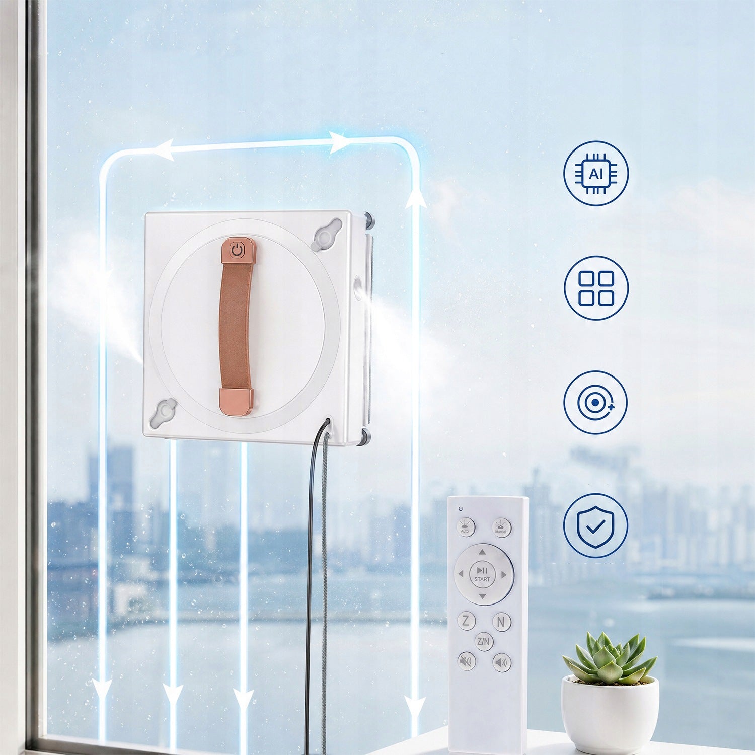 CONVENIENT ROBOT WINDOW CLEANING SET AUTOMATIC WASHER 72W 5000PA Dominant color white