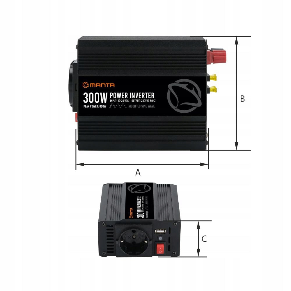 CONVERTER 12v 24v 230v CAR INVERTER 300W 600W USB SECURITY Brand Manta