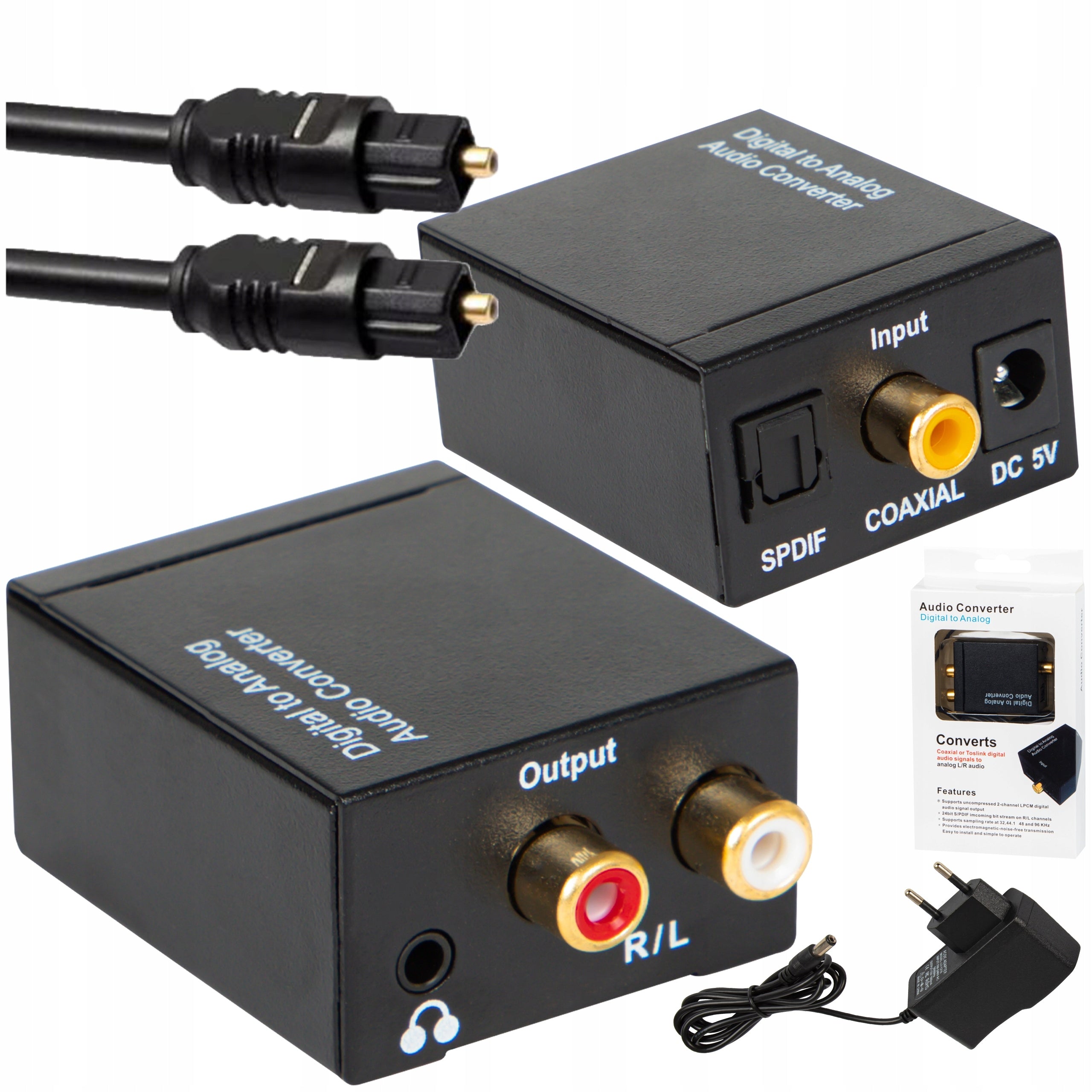 CONVERTER ADAPTER OPTICAL ADAPTER COAXIAL TOSLINK 2x RCA CINCH AUDIO