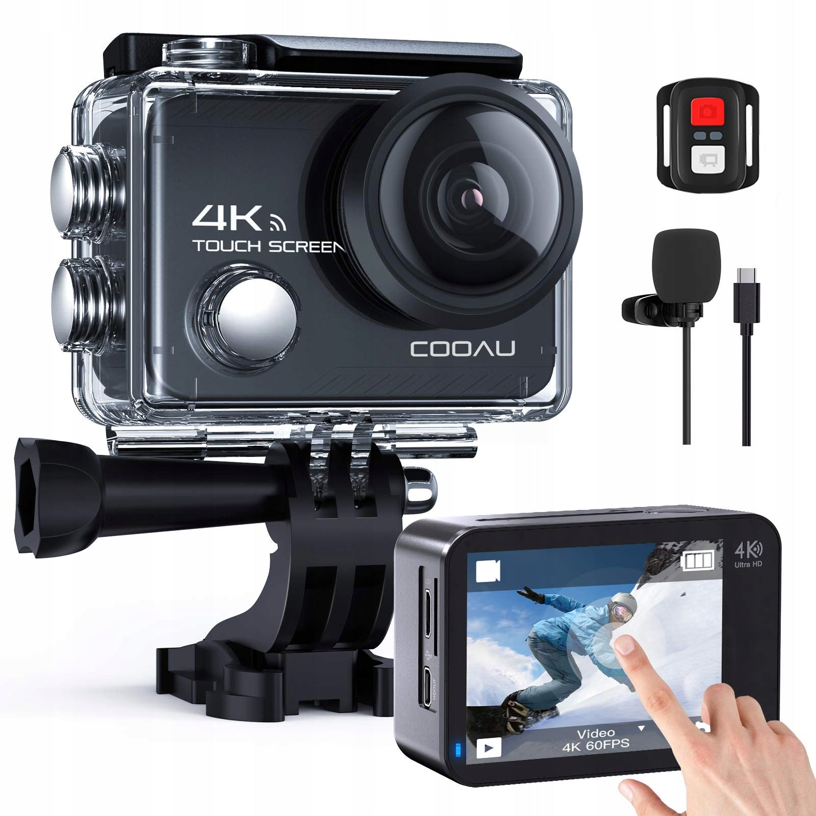 COOAU ACTION CAMERA 4K 20MP WIFI WITH MICROPHONE AND REMOTE CONTROL SPORTS HD CAMERA