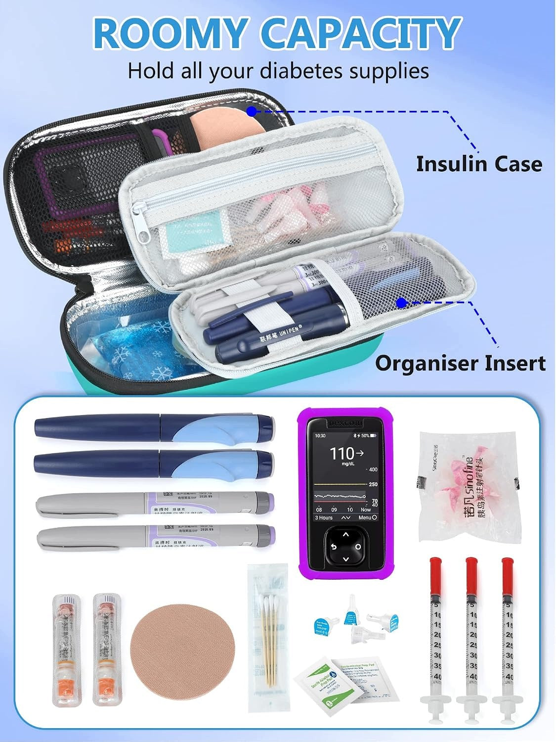 COOLING BAG FOR INSULIN EVA 22CM GREEN 2 BAGS OF ICE Medical device type accessories for a medical device or a product without an intended medical purpose