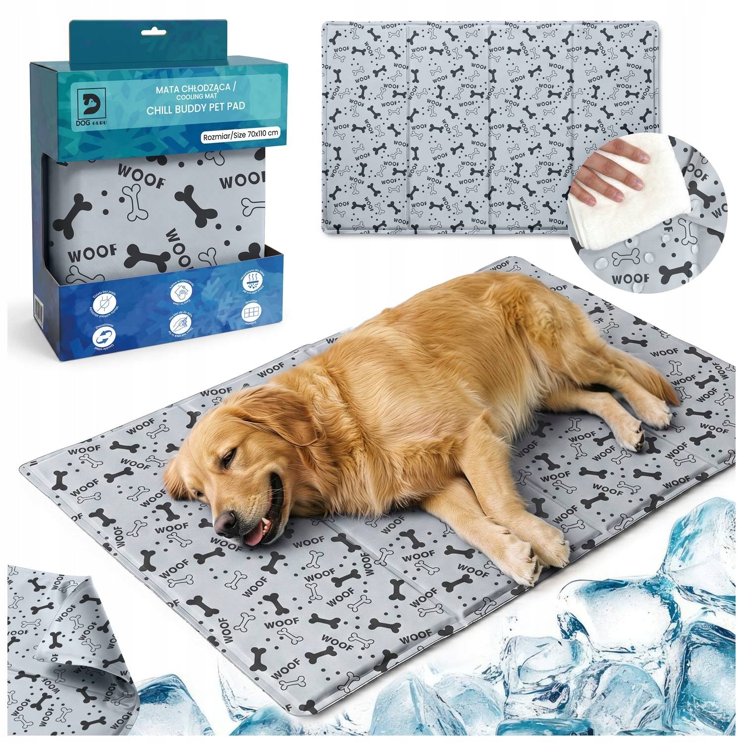 COOLING MAT FOR CAT DOG XXL 110x70 GEL COOLING BED GREY