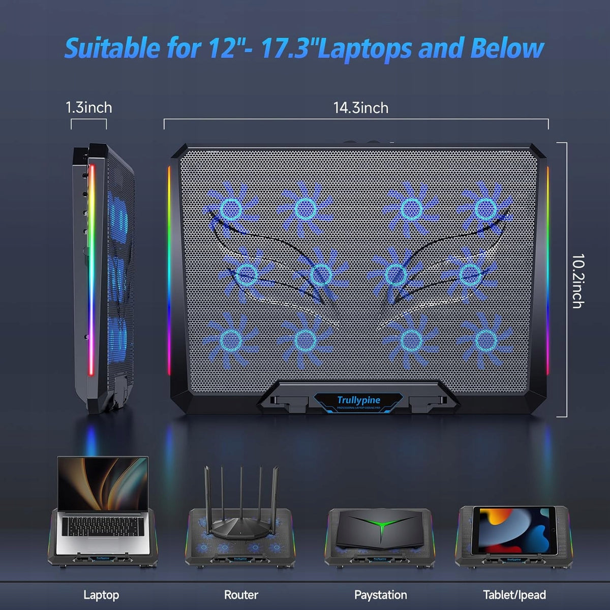 COOLING STAND FOR LAPTOP 12 FANS ADJUSTMENT RGB 12-17,3" Packaging status original