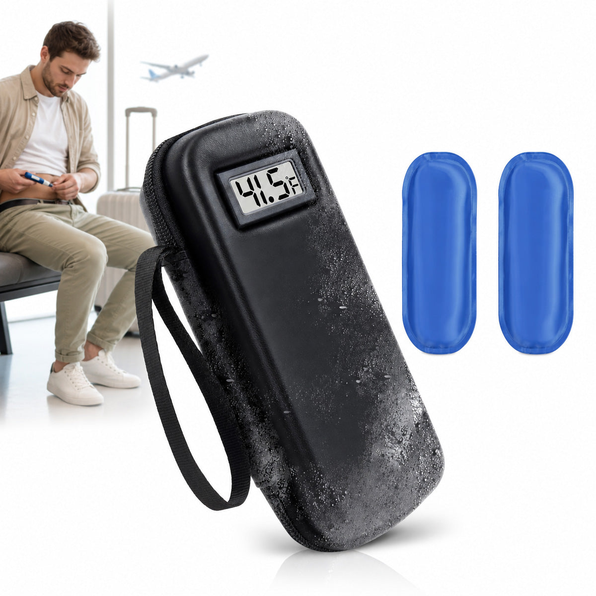 COOLING TRAVEL INSULIN CASE WITH SCREEN AND TWO CARTRIDGES