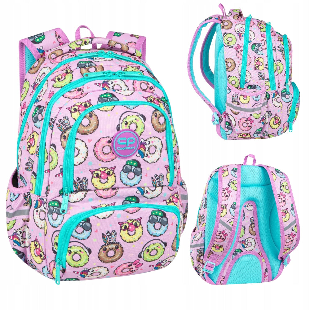 COOLPACK YOUTH SCHOOL BACKPACK FOR GIRLS HAPPY DONUTS Pink