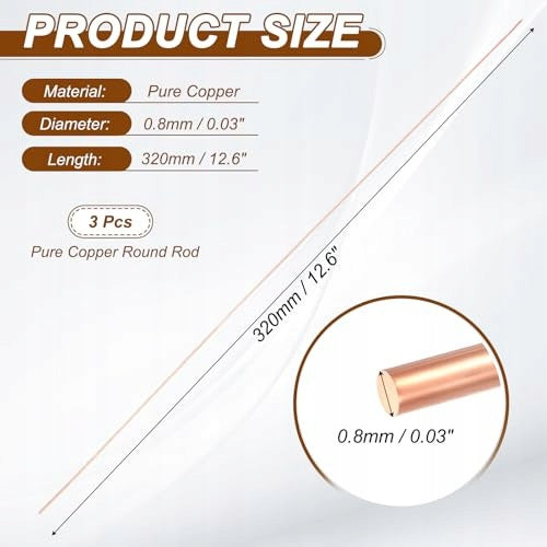 COPPER BAR ROUND 0 8 MM 320 PURE METAL SET OF 3 PCS. Manufacturer code SWC5908807016529