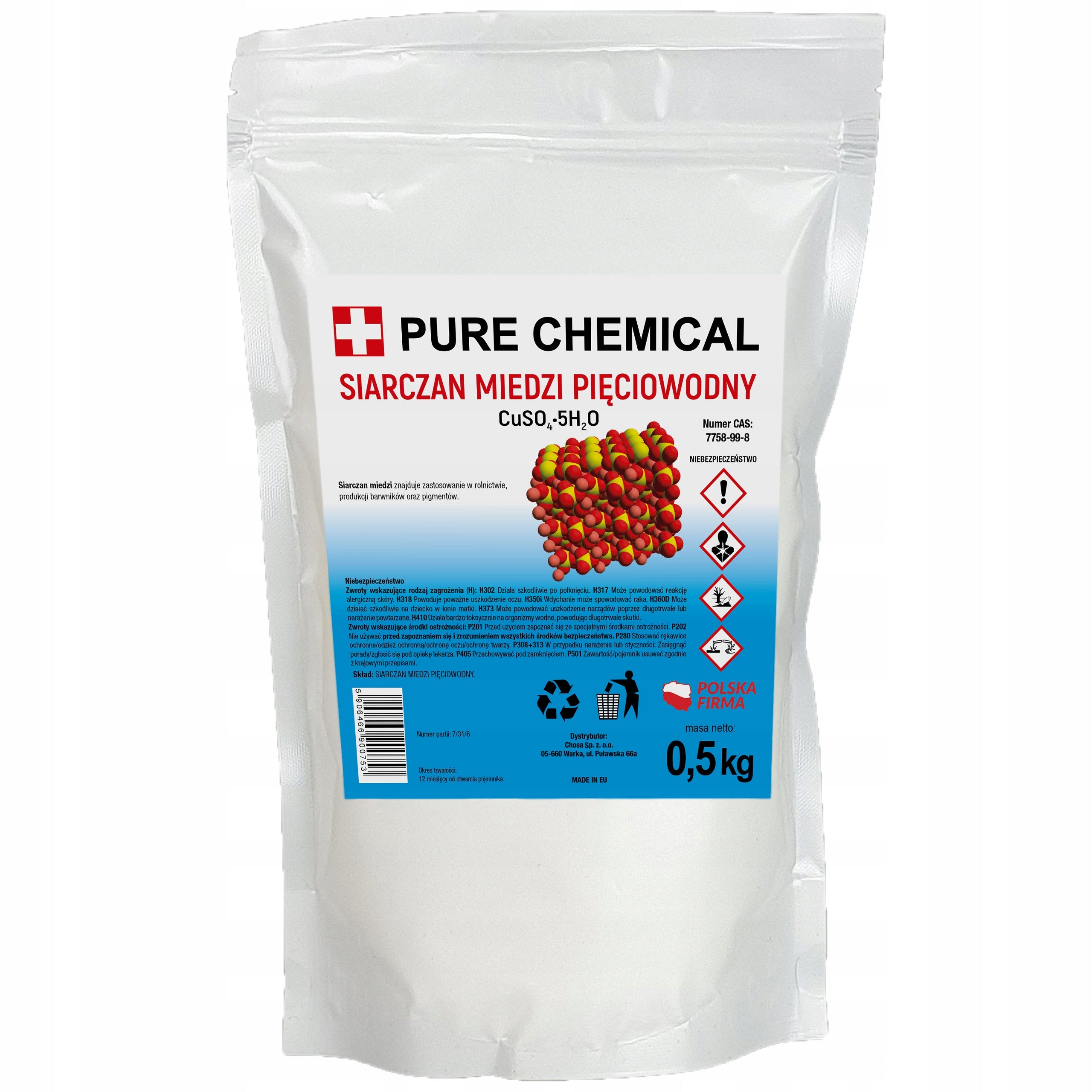 COPPER SULFATE PENTAHYDRATE CUSO4 FOR CRYSTALS PURE WITHOUT ADDITIVES 0,5kg