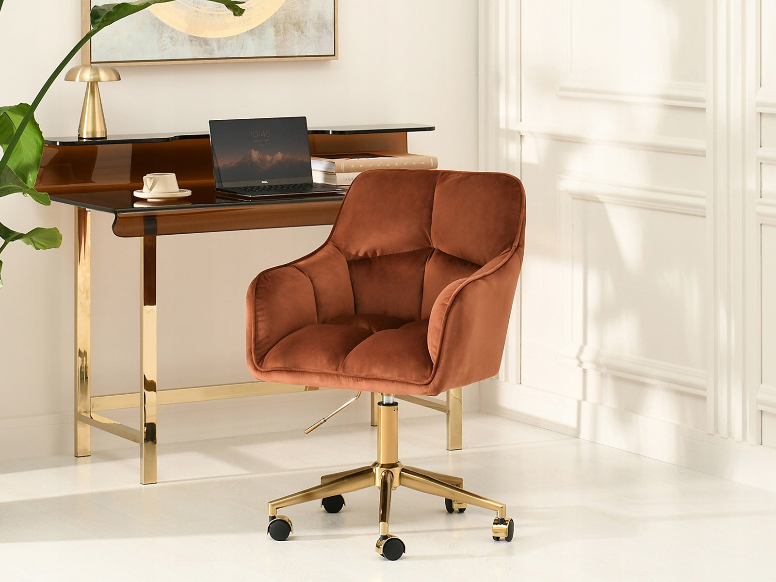 COPPER VELOUR SWIVEL OFFICE CHAIR WITH ARMRESTS ISLA GOLD LEG Manufacturer code 5907698680581